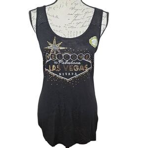 IFSE Women's Size Medium Black Gold Sequin Burnout Racerback Tank Top